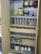 *7ft Storage Cupboard Containing Assorted Abrasive Papers and 18 Gauge Pins and Brad Nails etc
