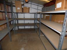 *7 Bays of Assorted Dexion Style Adjustable Shelving with Wood and Metal Shelves