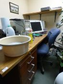 *Mahogany Double Pedestal Desk with Office Chair and Assorted Computer Equipment