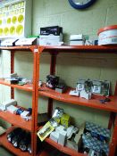 *2 Bays of 4 Tier Red Adjustable Shelving Containing Assorted Torches, Light bulbs, Door Bell