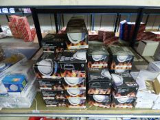 *Shelf containing Click Flame Guard System Ceiling Lights and Polished Brass and Chrome 12v