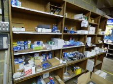 *Wood Shelving Containing Assorted Low Voltage and Low Energy Light Bulbs etc