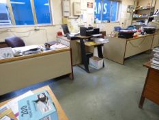 *Range of Beech Topped Office Furniture with Maroon Trim Including L-shaped Reception Counter and