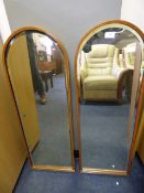 Pair of Bevelled Glass Arch Top Mirrors in Mahogany Frames