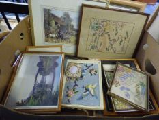 Box containing Framed Prints - Embroideries - Tapestrys