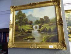 Gilt Framed oil on Canvas Depicting a River Scene