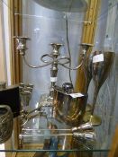 Collection of Silver Plated Ware including Candelabra - Glasses - Hip Flasks etc
