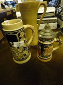 2 Steins & Stoneware Jug