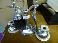 Chrome Companion Set and 2 Chrome Candle Sticks