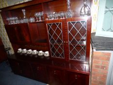 Reproduction Mahogany Wall Unit enclosed by Leaded Glass Doors