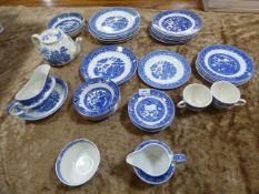 Burleighware Blue and White Willow Patterned Dinner Service