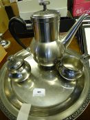 Stainless Steel Coffee Pot - with Cream and Sugar Basins on Stainless Steel Tray by Oueida