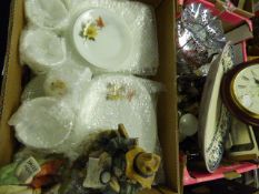 2 Boxes containing Capo Di Monte Style Figures - Pyrex Ware - etc