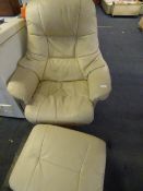 *Cream Leather Stressless Style Chair with Matching Foot Stool