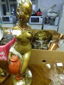 Painted Plaster Table Lamp in the Form of A Semi Nude Lady