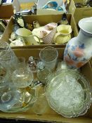 2 Boxes of Decorative Items including Cut Glass - Pot Dog & Cat - Treen Ware etc