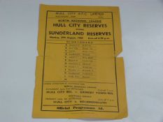 Hull City Reserves V Sunderland 1960