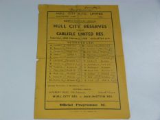 Hull City Reserves V Carlisle United 1960