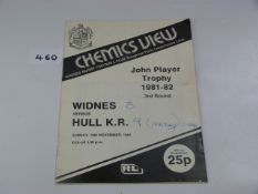 Widnes v H.K.R 1981 John Player Trophy Round 2