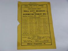 Hull City Reserves V Accrington Reserves 1960