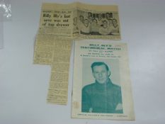 Billy Bly Testimonial 1961 and Newspaper Report