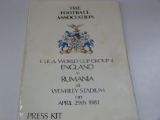 Press Kit from Football Association England v Romania 1981