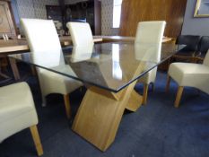 *1600 Long Glass and Oak Table
