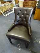 *Brown Leather Upholstered Chair with Button Back