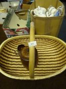 Wicker Basket with Treen Ice Bucket and Decorative Tankard