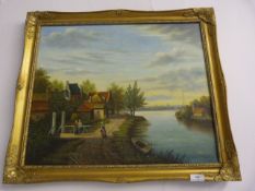 Gilt Framed Oil on Canvass of a Dutch Scene by Fultz