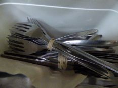 Box containing Approximately 145 Pieces of Stainless Steel Cutlery