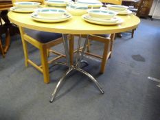 Beech Topped Circular Dining Table on Chrome Pedestal