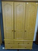 Pine Triple Door Wardrobe over Drawers