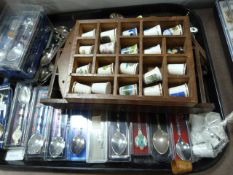 Tray containing Decorative Spoons - Thimbles etc