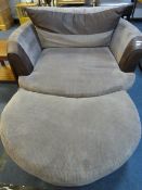 Leather and Fabric Circular Chair with Matching Footstool