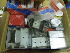Box containing MK Electrical Fittings - Galvanised and Metal Clad Sockets & Back Boxes