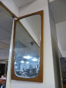 Shaped Bevelled Glass Mirror in Teak Frame