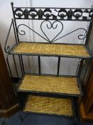 Wrought Iron and Rattan Shelving Unit