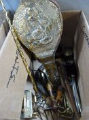 Box containing Assorted Treen and Brassware etc