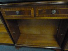 Reproduction Mahogany Open Fronted Bookcase with Drawers and String Inlaid Detail