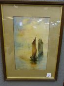 Gilt Framed Watercolour - Boats on Water