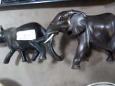 Carved Wood Elephant and Rhino