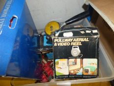 Box containing Hand Drill - Vice - Telephone Cables etc