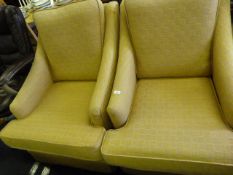 Pair of Matching Easy Chairs in Mustard Self Patterned Fabric