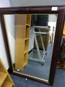 Bevelled Glass Mirror in Mahogany Frame and Gilt Trim