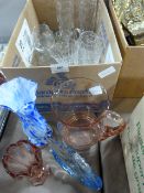 Box containing Glass - Pink Water Jug etc