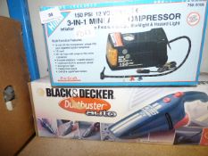 Black and Decker 12v Vacuum Cleaner & 3 in 1 Mini Air Compressor