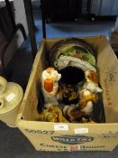 Box containing Continental Figures - Decorative Plates etc