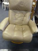 Beige Leather Stressless Style Recliner