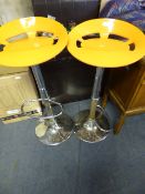 Pair of Orange & Chrome Gas Lift Bar Stools